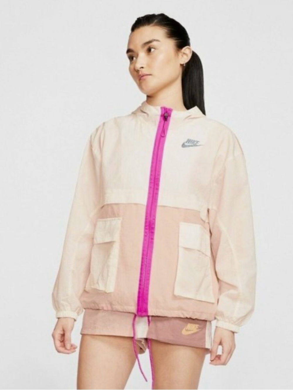 Nike Light Pink Hooded Windbreaker with Fuchsia Zip
